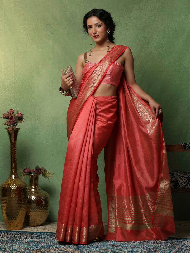 Pink Woven Design Art Silk Saree
