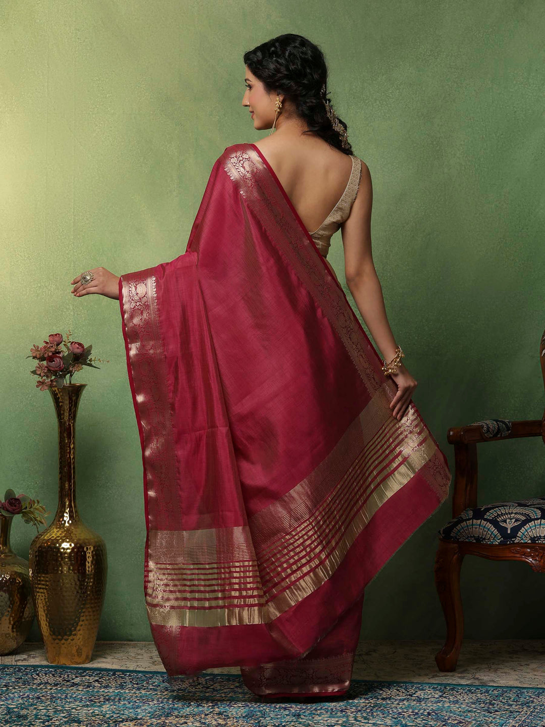 Wine Woven Design Art Silk Saree