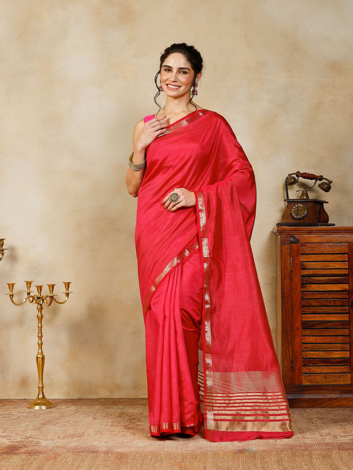 Hot Pink Woven Design Art Silk Saree