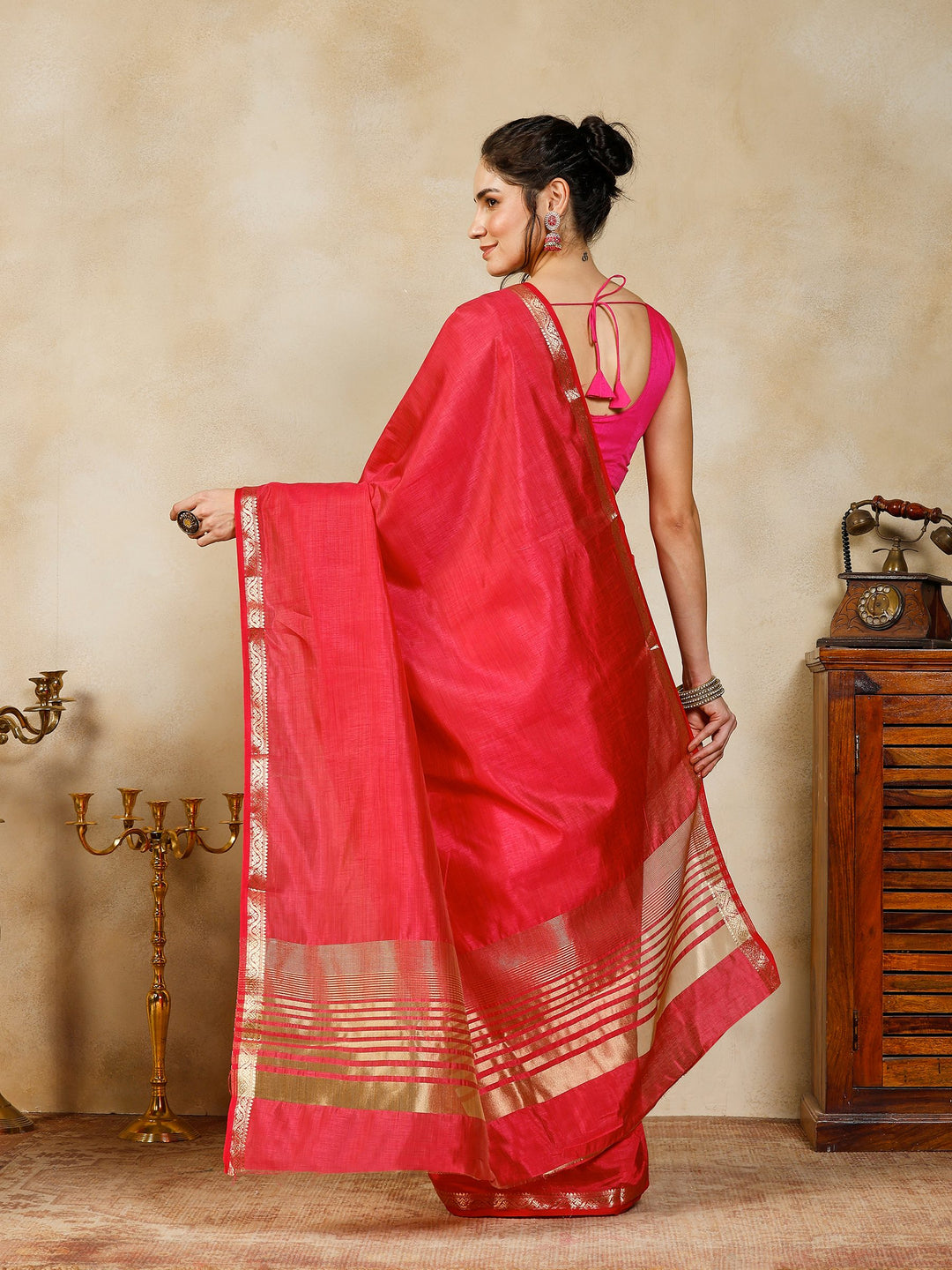 Hot Pink Woven Design Art Silk Saree