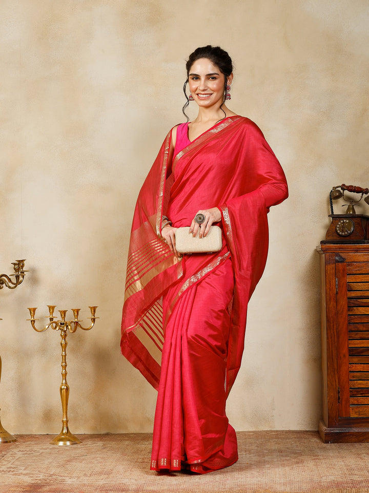 Hot Pink Woven Design Art Silk Saree