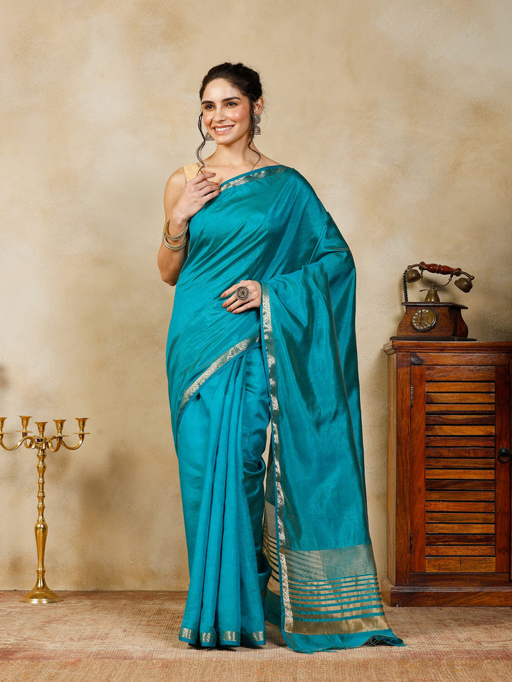 Lake Blue Woven Design Art Silk Saree