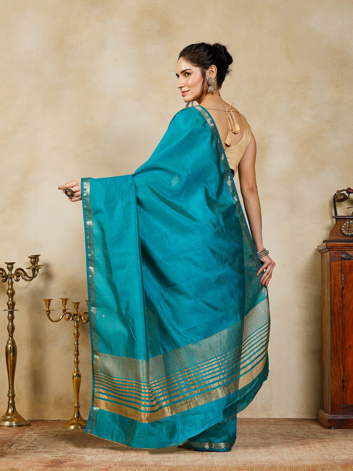 Lake Blue Woven Design Art Silk Saree