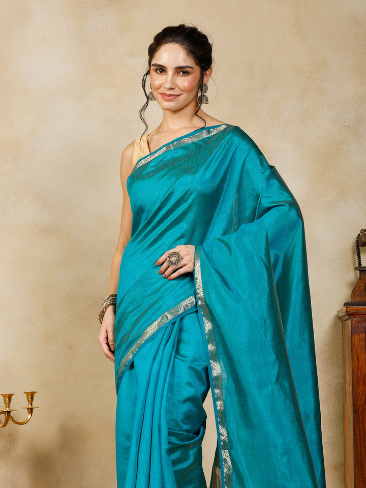 Lake Blue Woven Design Art Silk Saree