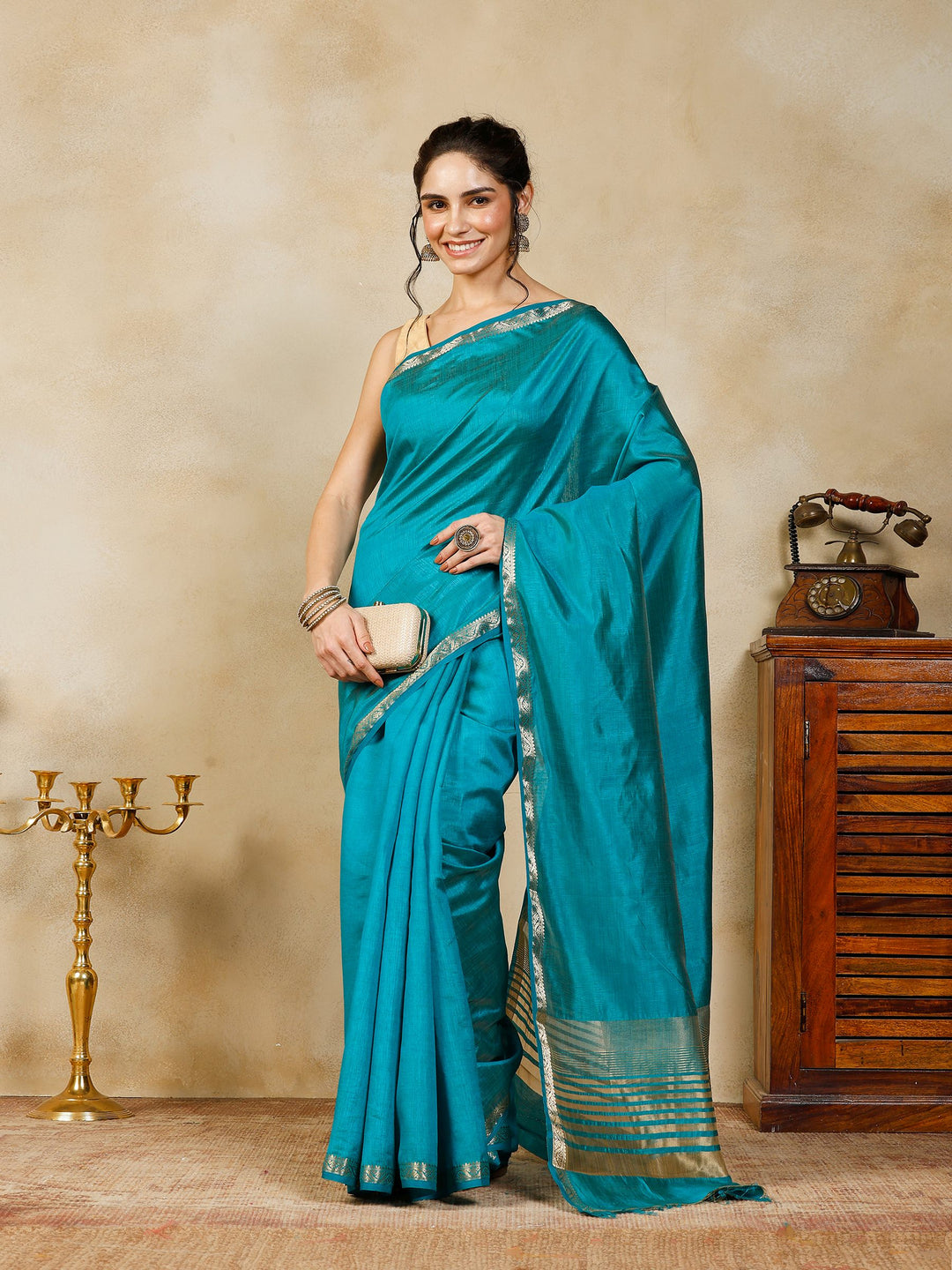 Lake Blue Woven Design Art Silk Saree