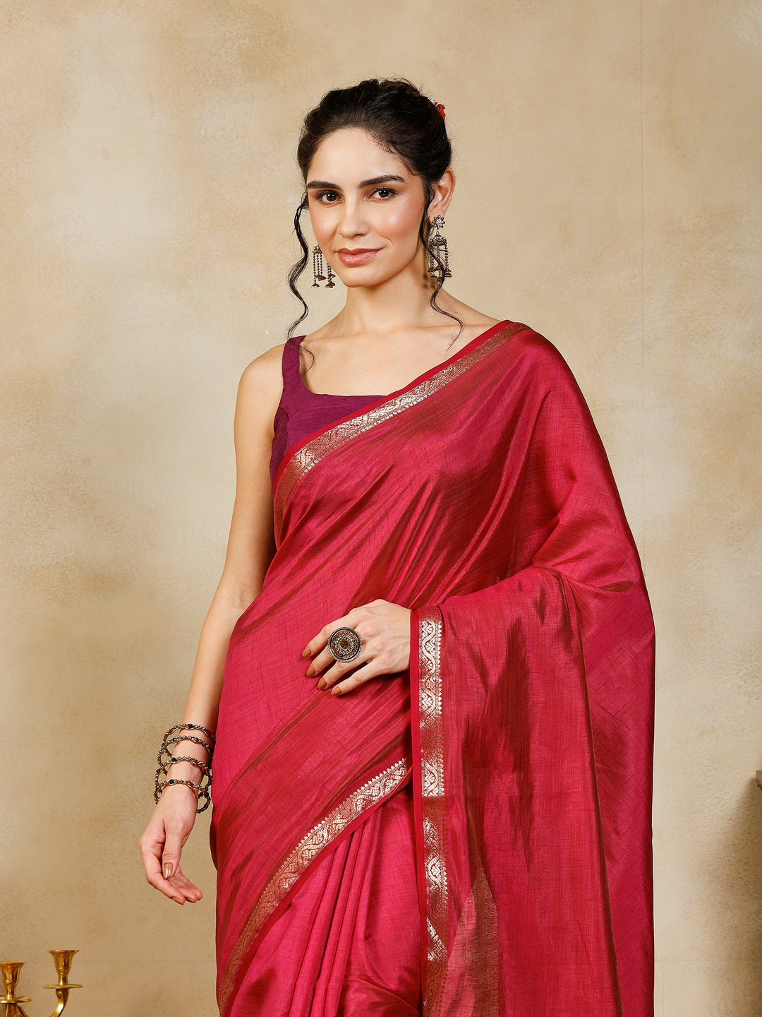Wine Woven Design Art Silk Saree