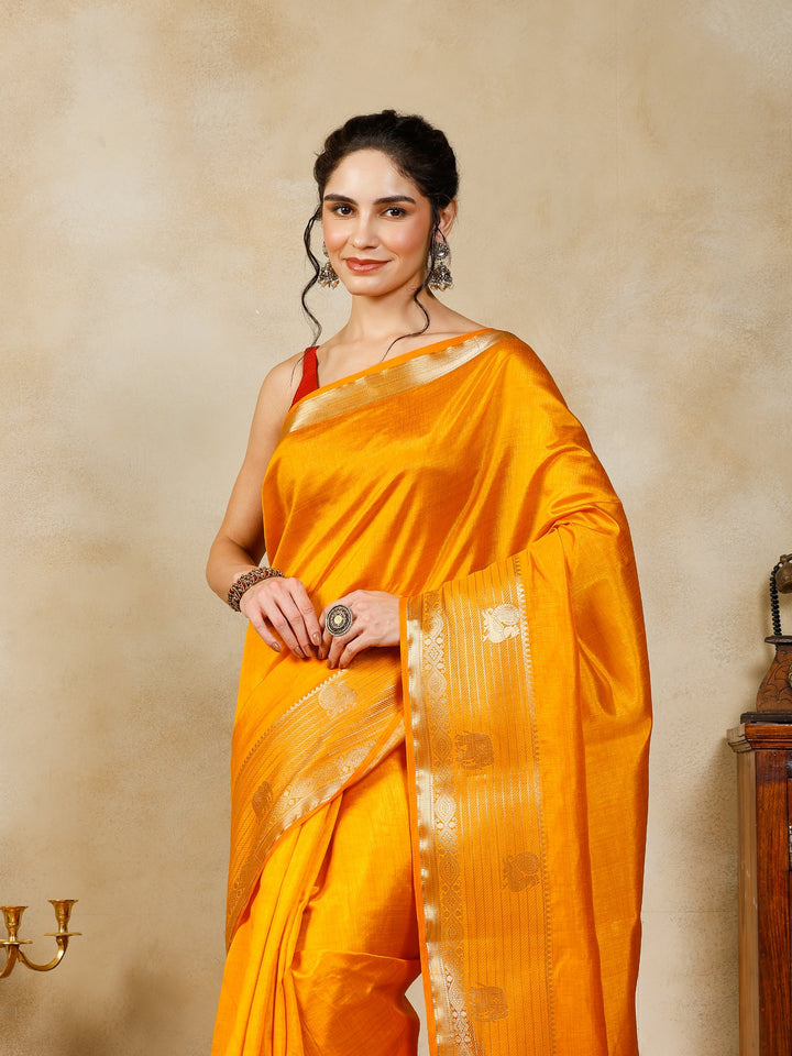 Mustard Woven Design Art Silk Saree