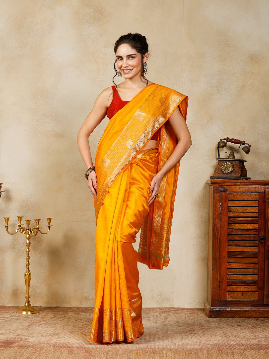 Mustard Woven Design Art Silk Saree