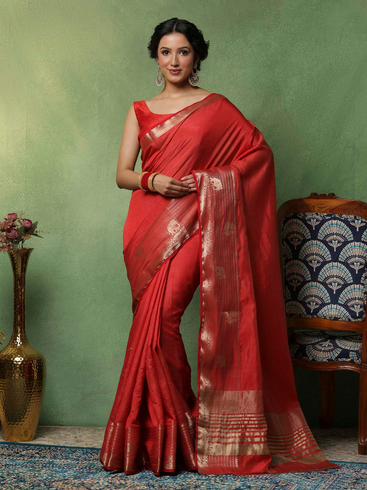 Rust Woven Design Art Silk Saree