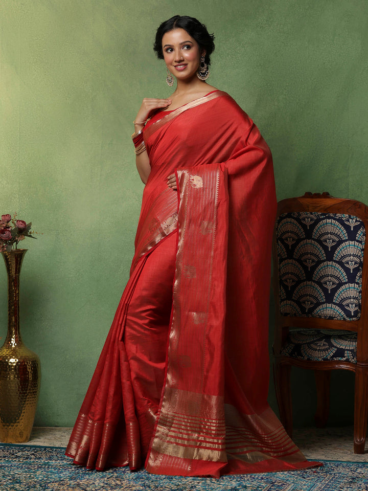 Rust Woven Design Art Silk Saree
