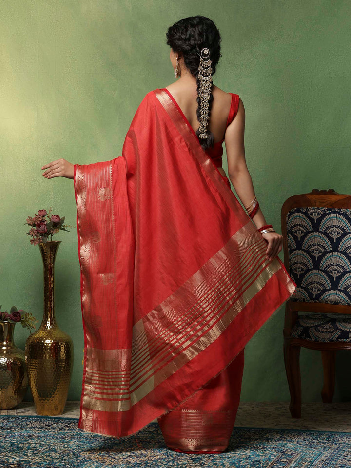 Rust Woven Design Art Silk Saree