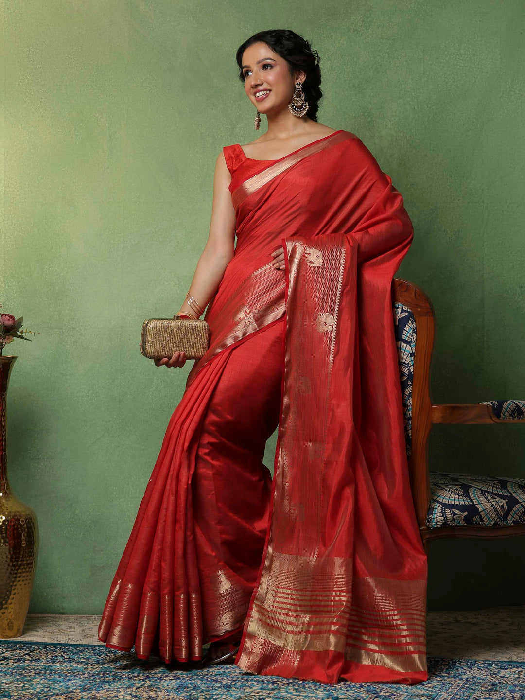 Rust Woven Design Art Silk Saree