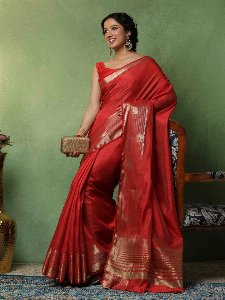 Rust Woven Design Art Silk Saree