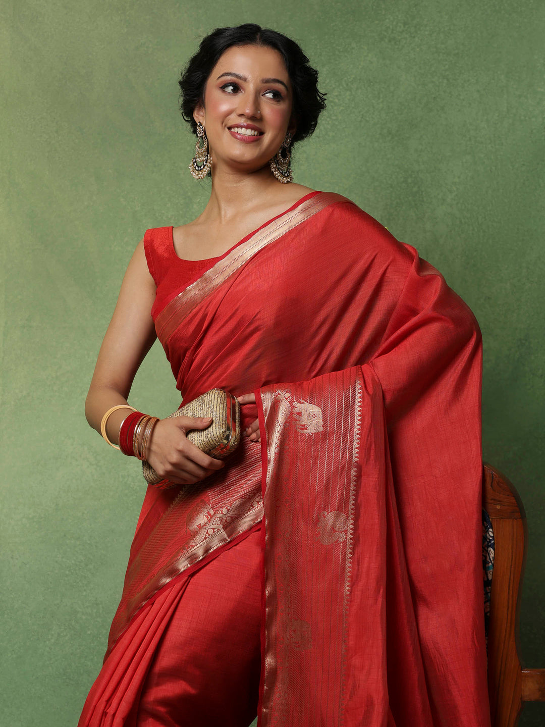 Rust Woven Design Art Silk Saree