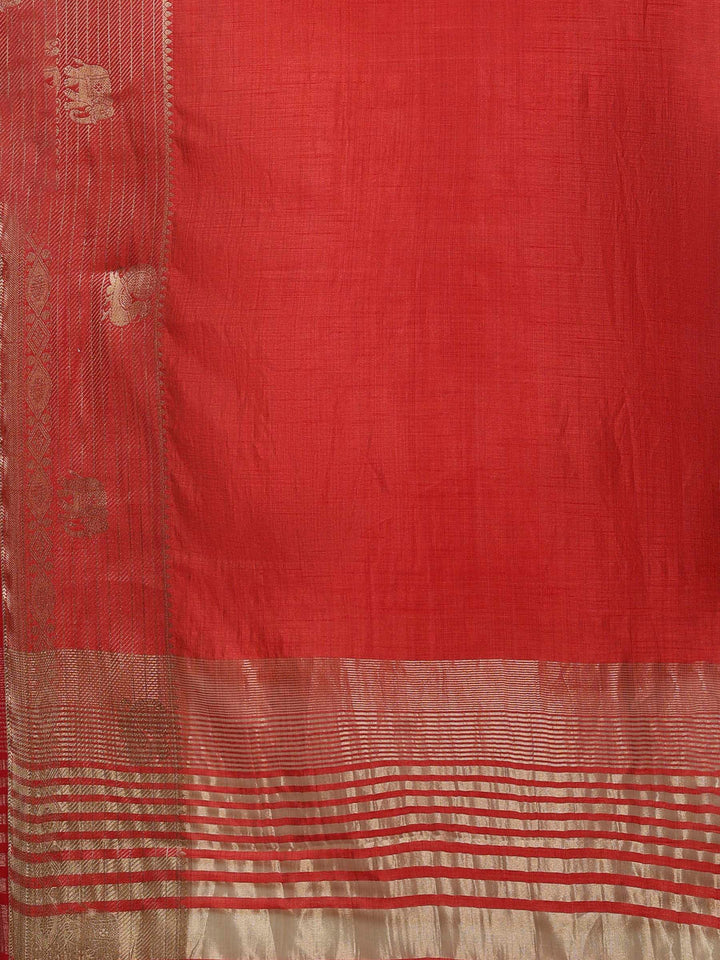Rust Woven Design Art Silk Saree