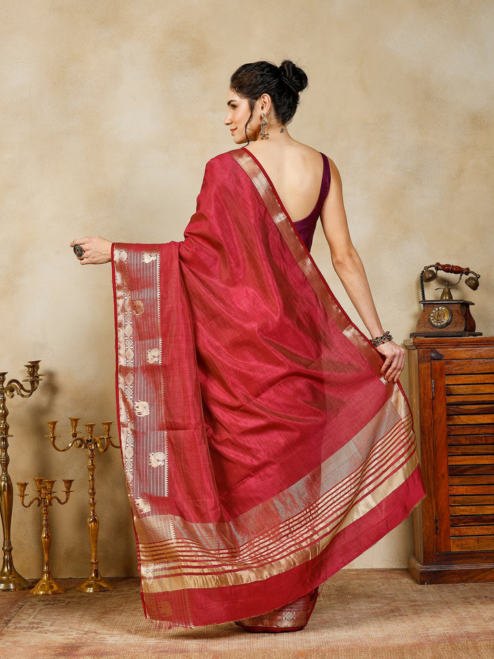 Wine Woven Design Art Silk Saree
