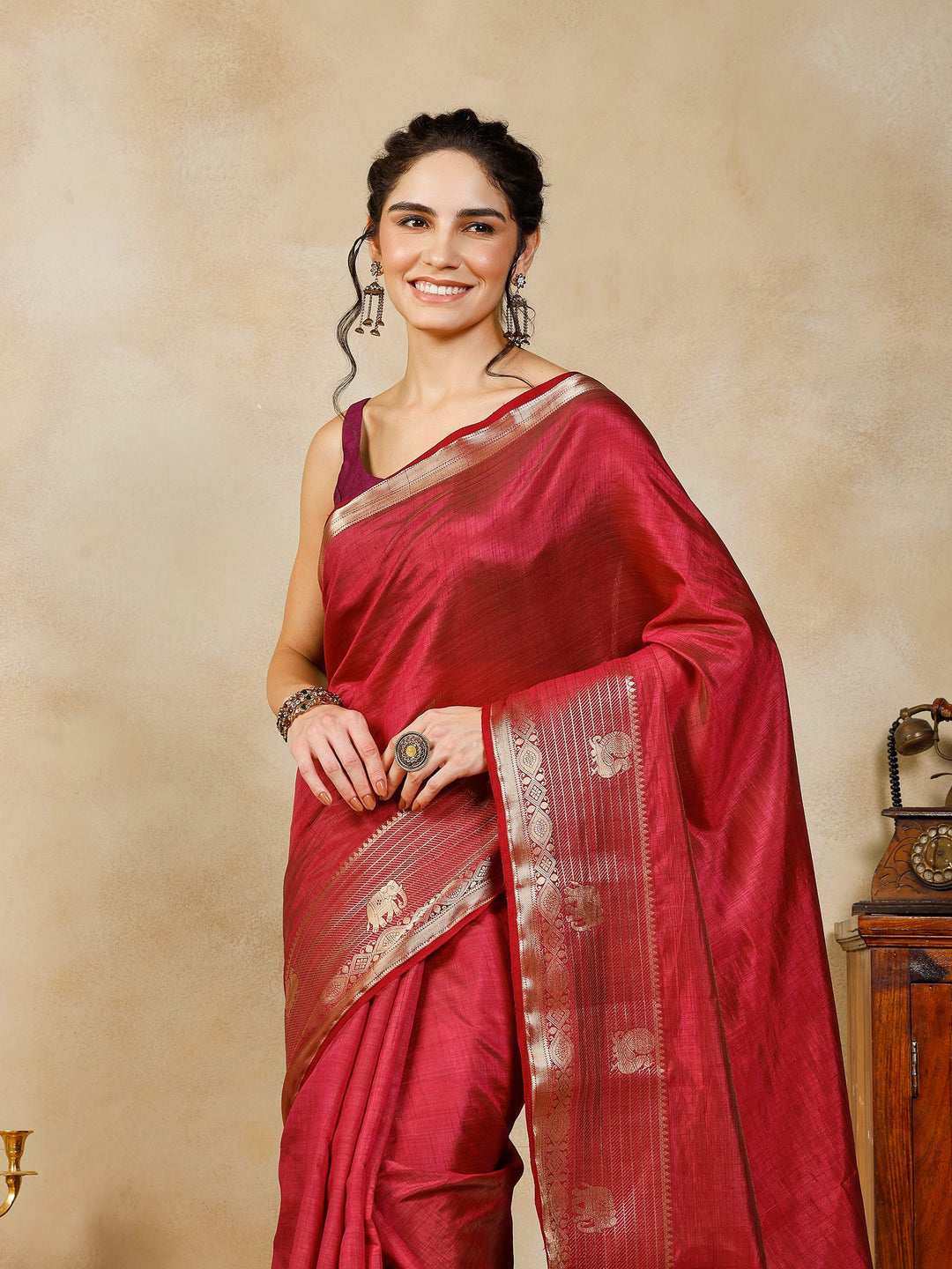 Wine Woven Design Art Silk Saree