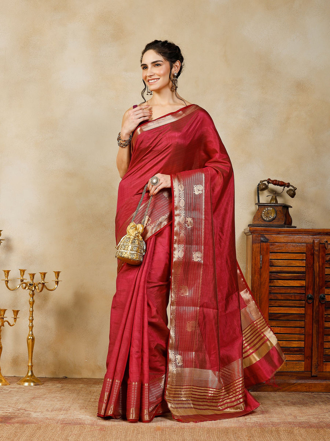 Wine Woven Design Art Silk Saree
