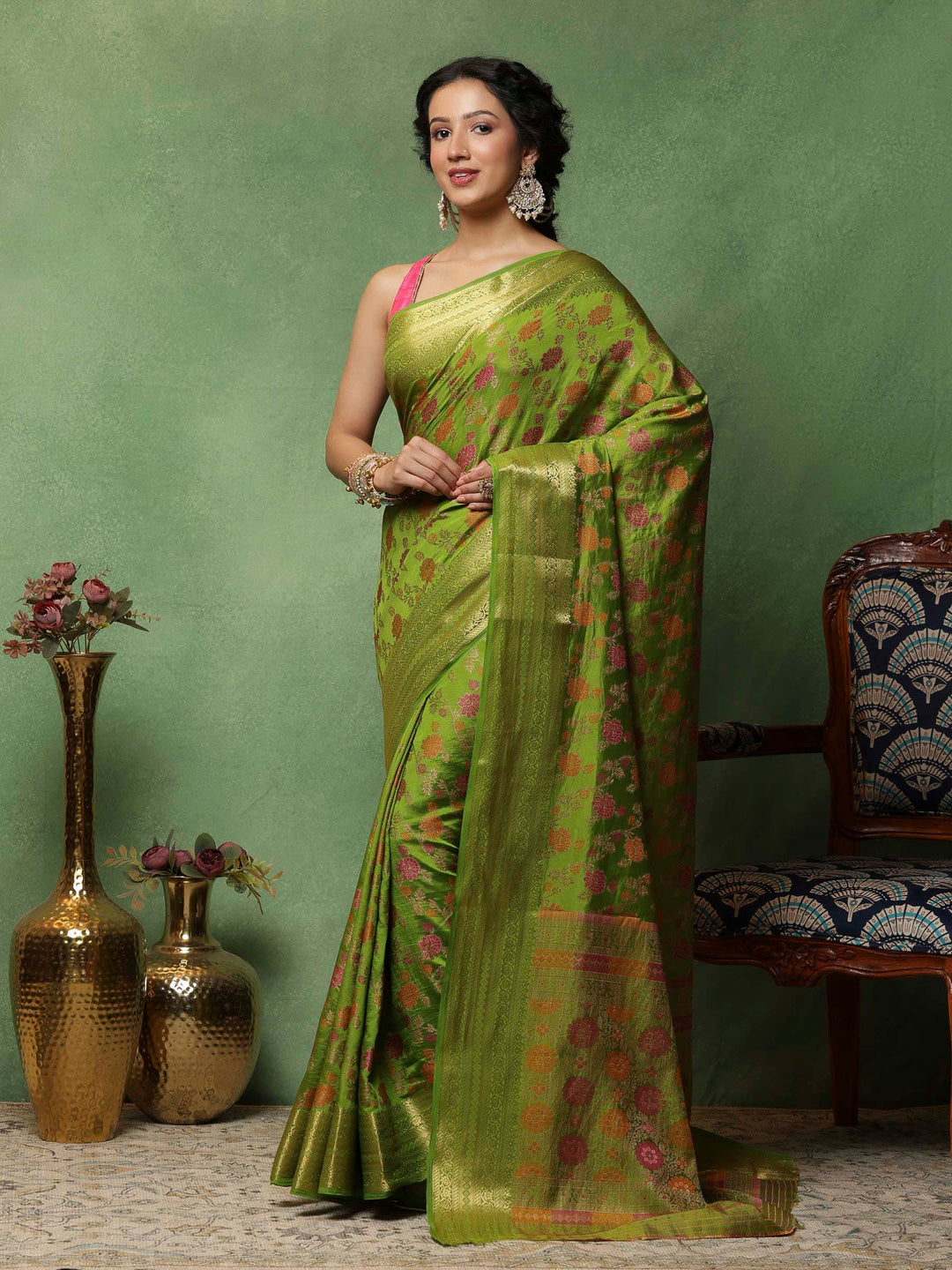 Green Woven Design Art Silk Saree