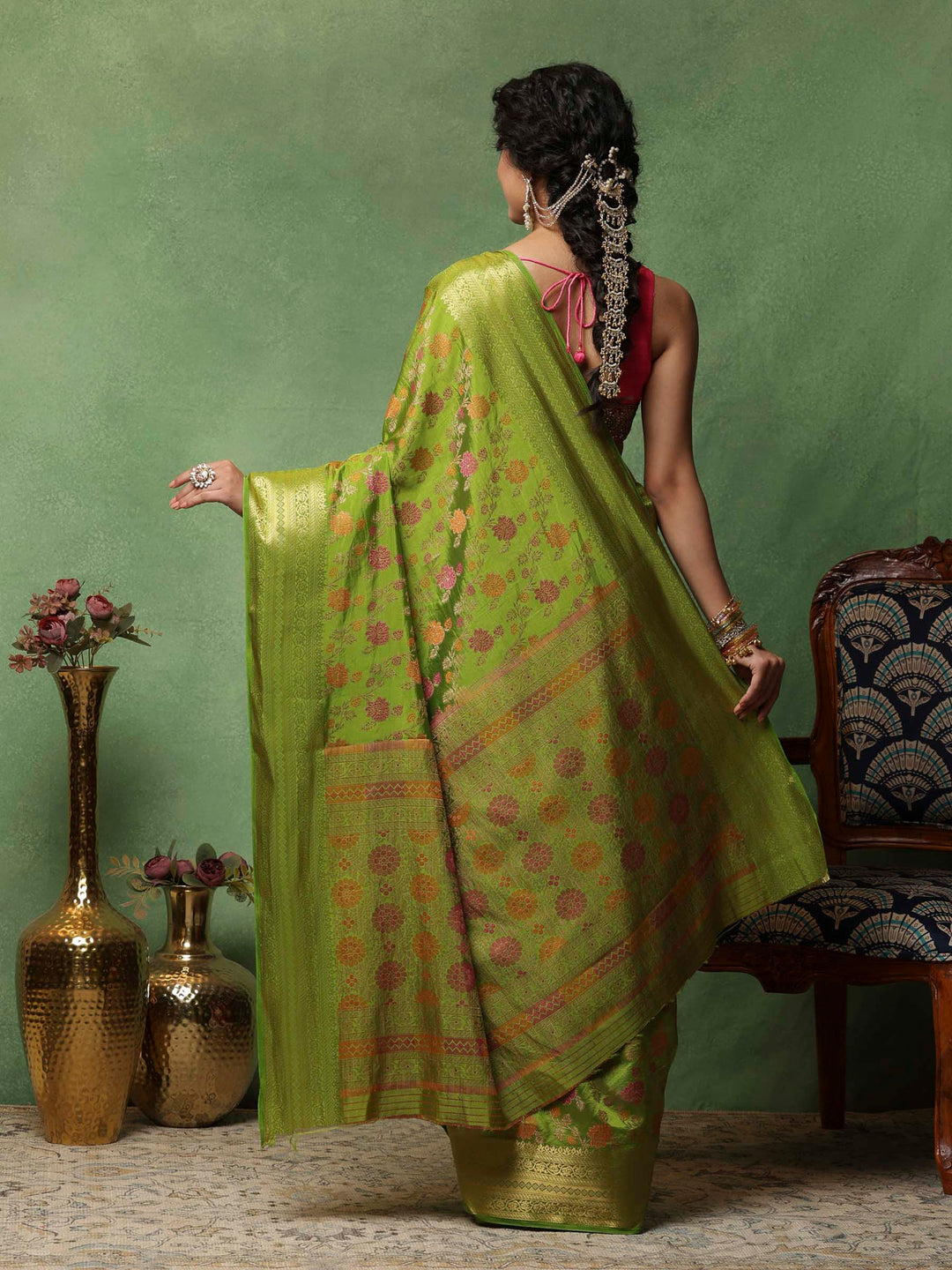 Green Woven Design Art Silk Saree