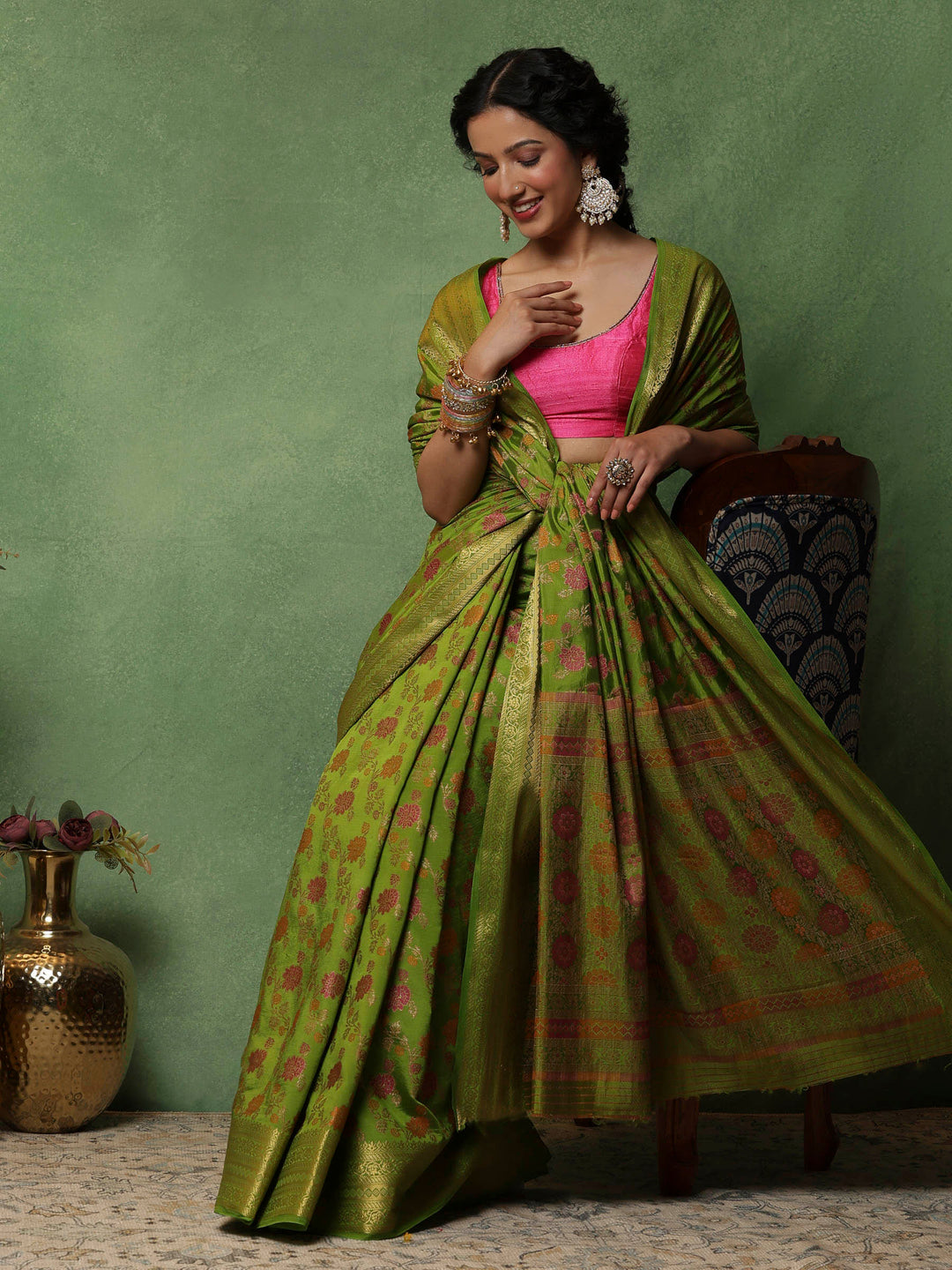 Green Woven Design Art Silk Saree