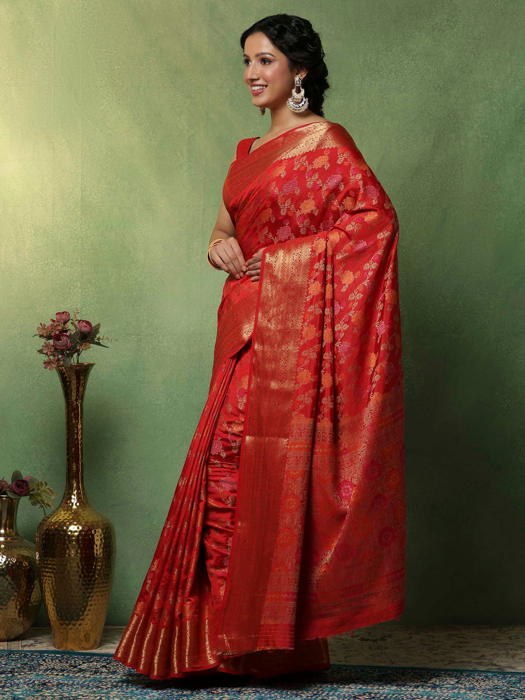 Red Woven Design Art Silk Saree