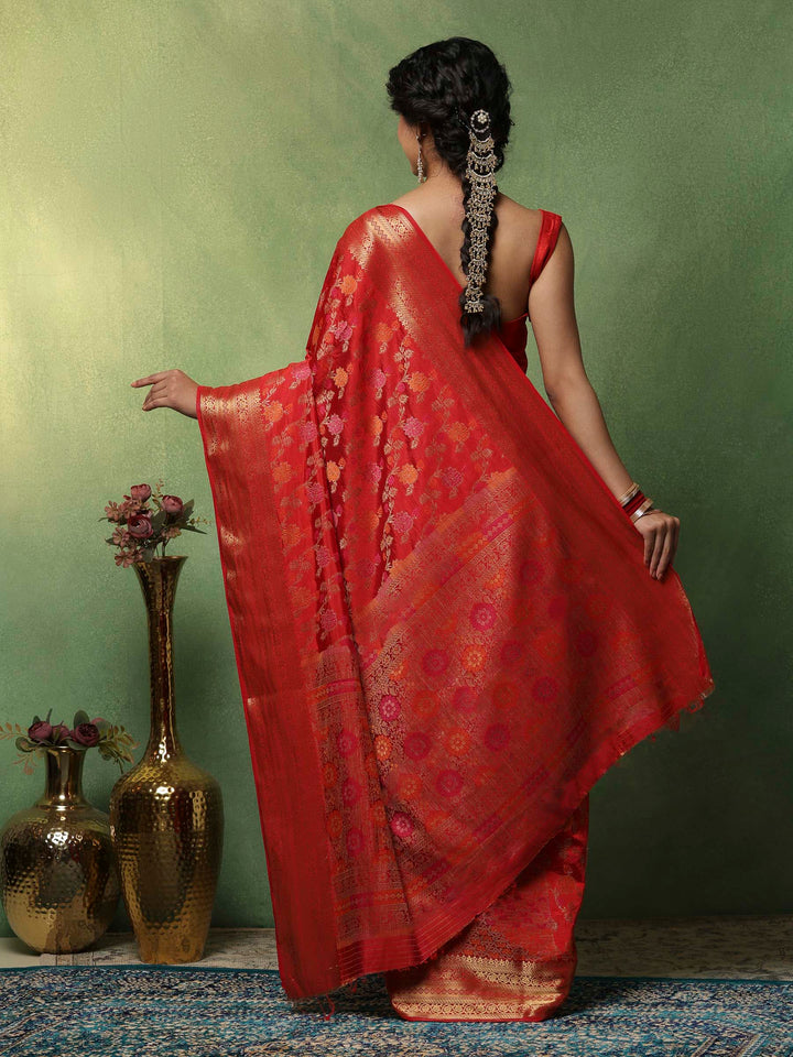 Red Woven Design Art Silk Saree