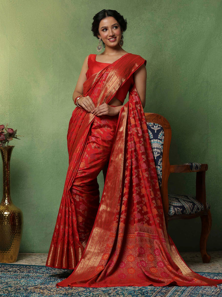 Red Woven Design Art Silk Saree