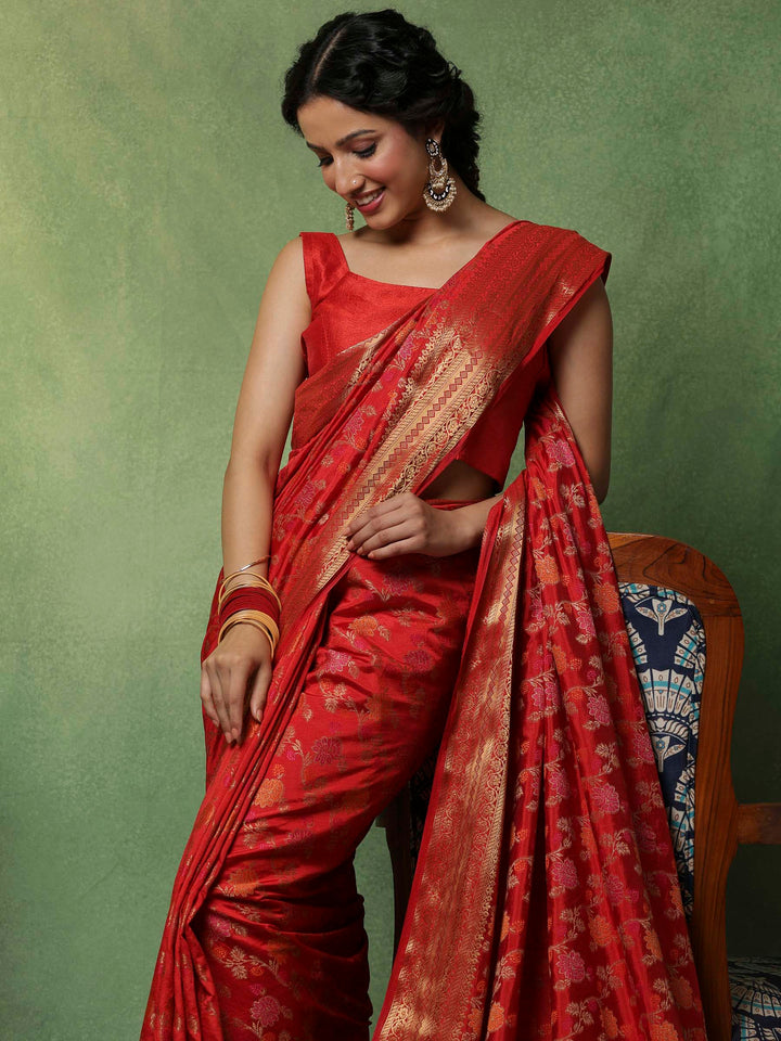 Red Woven Design Art Silk Saree