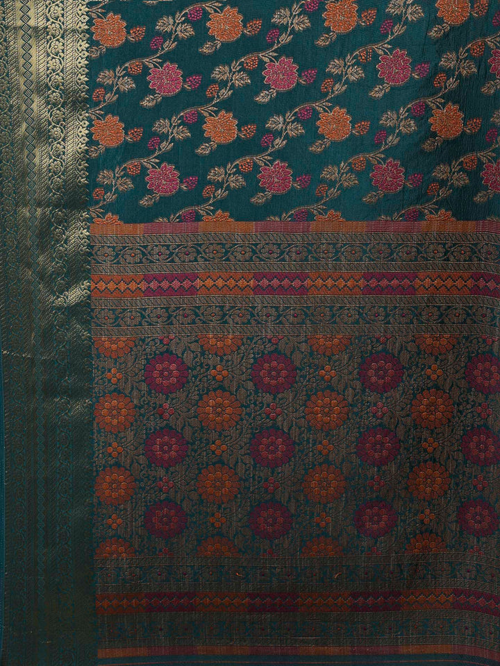 Teal Blue Woven Design Art Silk Saree