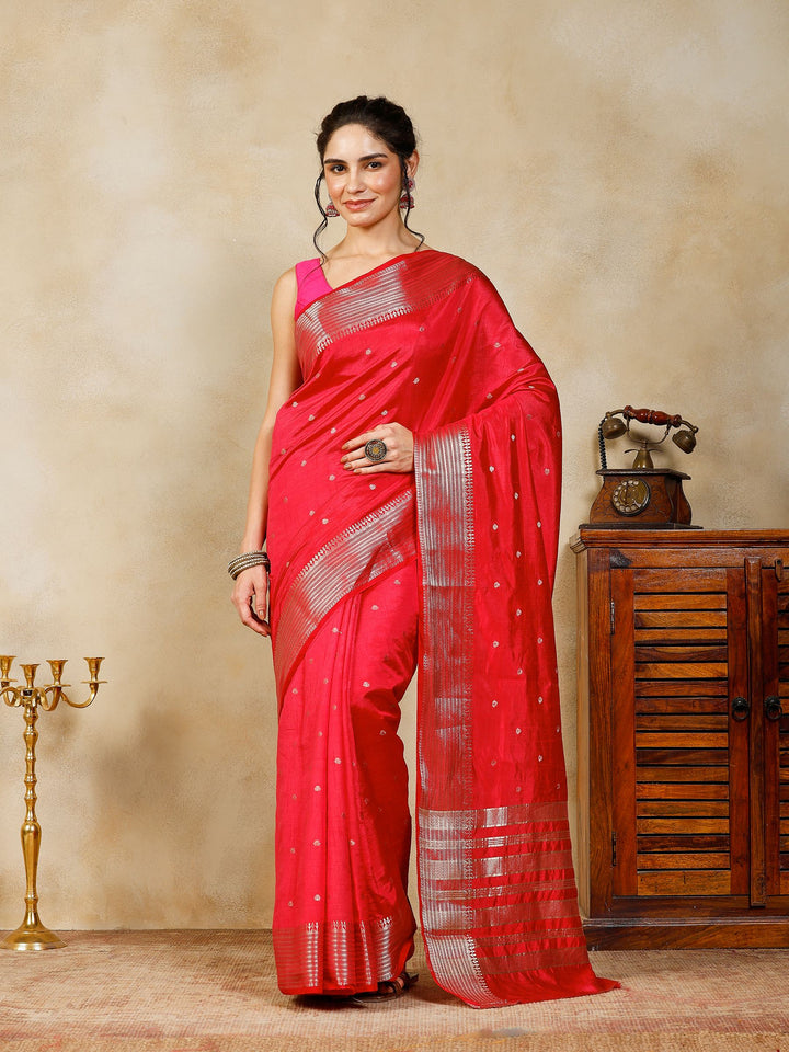 Hot Pink Woven Design Art Silk Saree