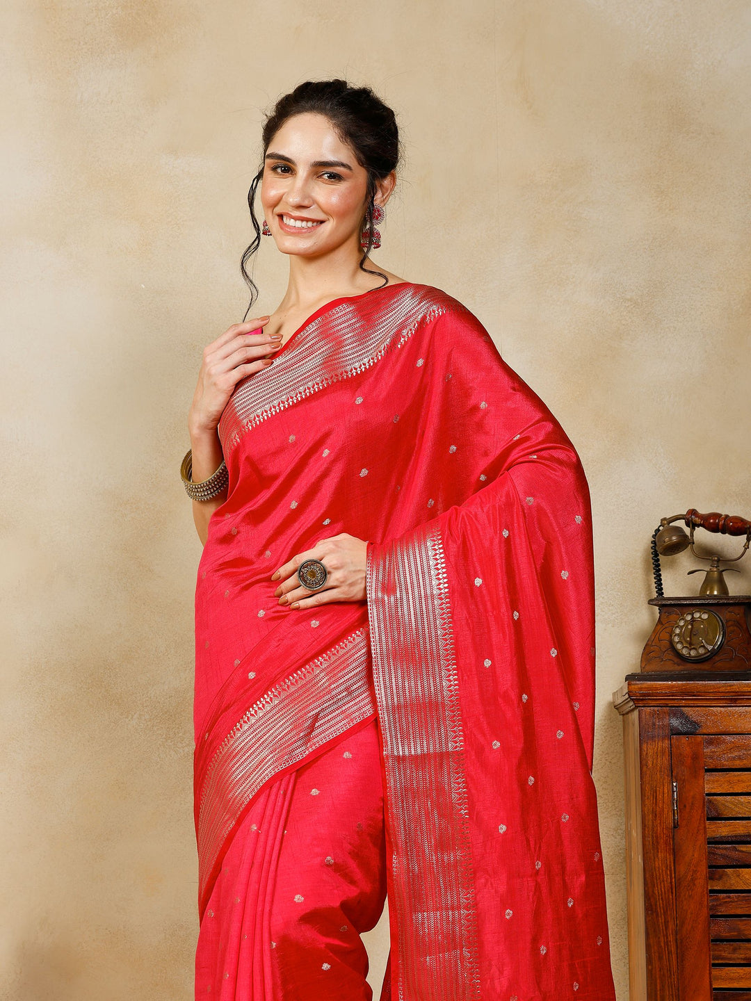 Hot Pink Woven Design Art Silk Saree