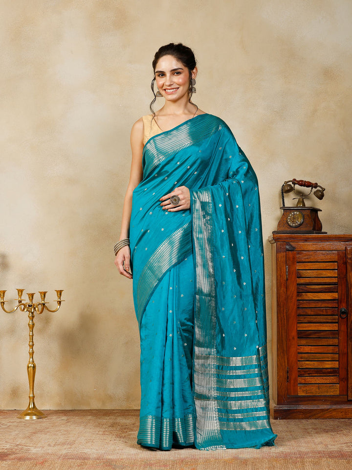 Lake Blue Woven Design Art Silk Saree