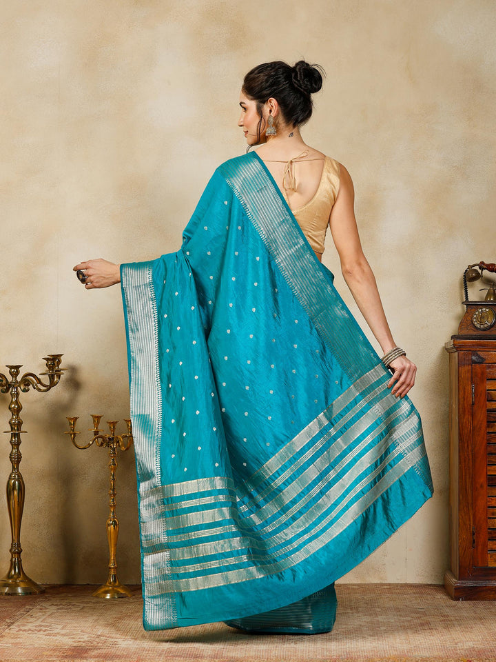 Lake Blue Woven Design Art Silk Saree