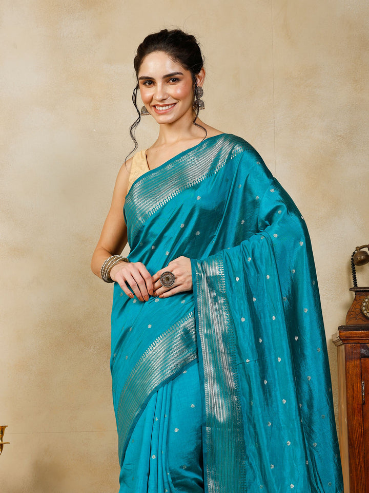 Lake Blue Woven Design Art Silk Saree
