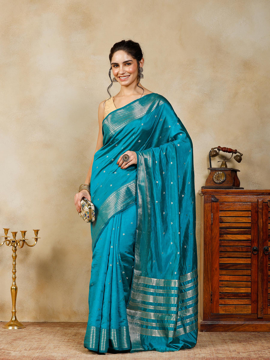 Lake Blue Woven Design Art Silk Saree