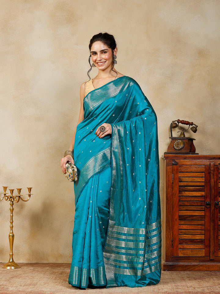 Lake Blue Woven Design Art Silk Saree