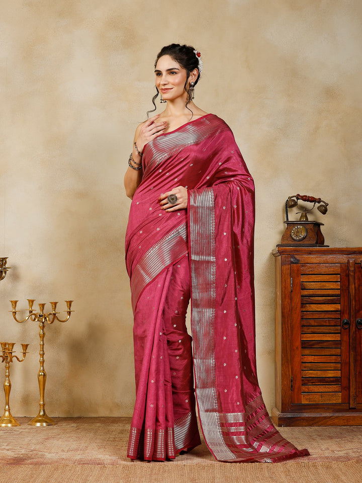 Magenta Woven Design Art Silk Saree