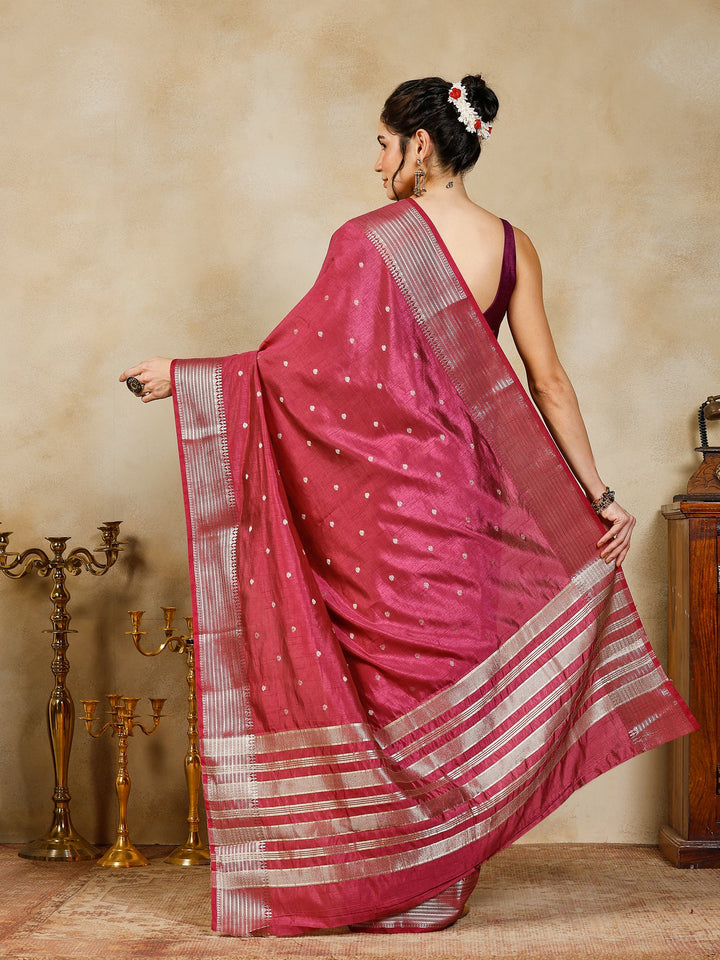 Magenta Woven Design Art Silk Saree