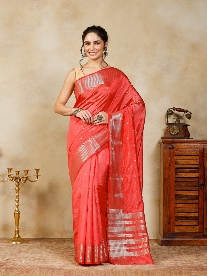 Pink Woven Design Art Silk Saree