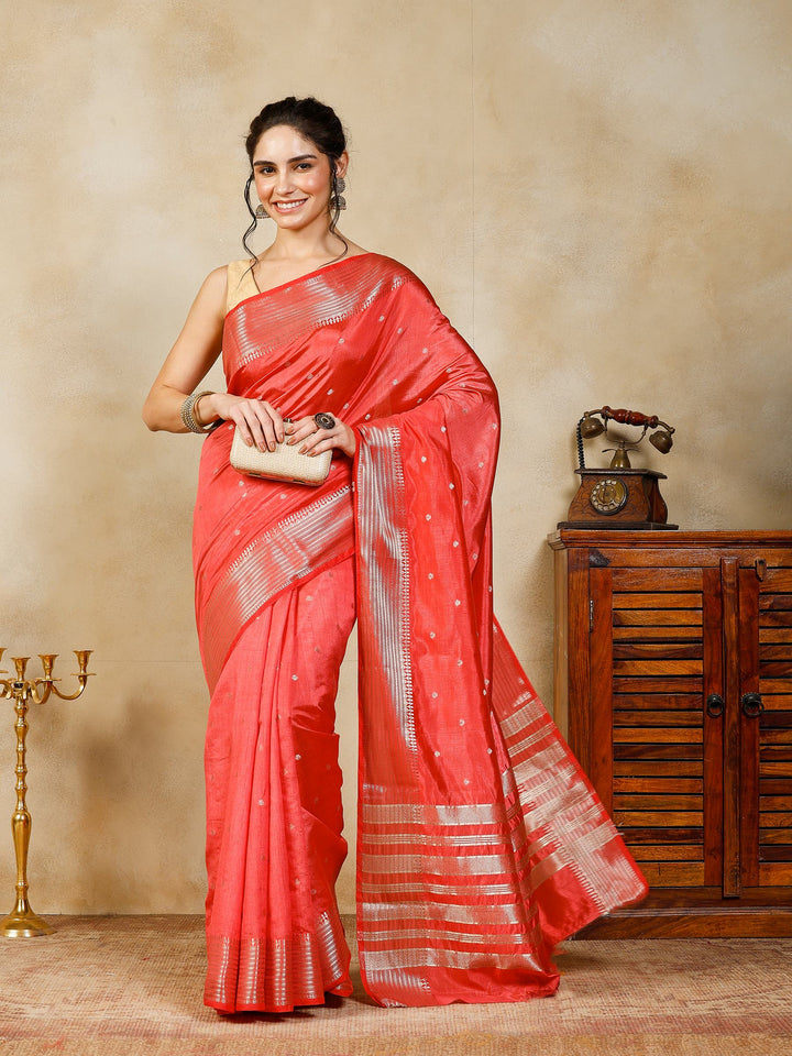 Pink Woven Design Art Silk Saree