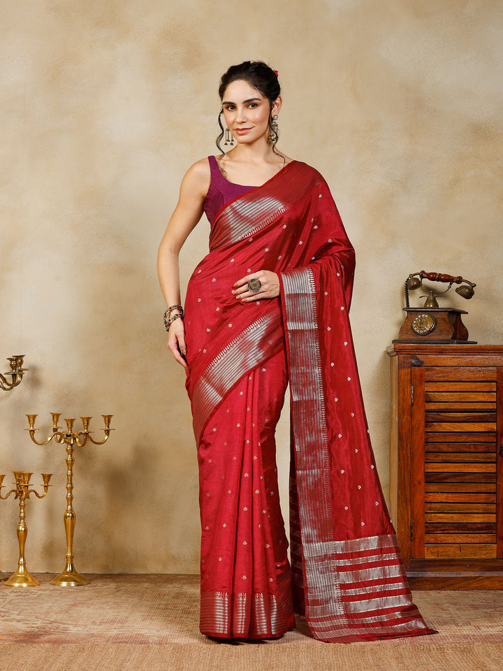 Wine Woven Design Art Silk Saree