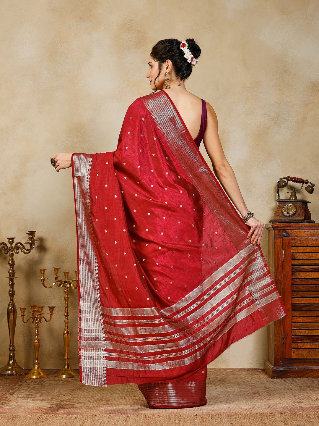Wine Woven Design Art Silk Saree