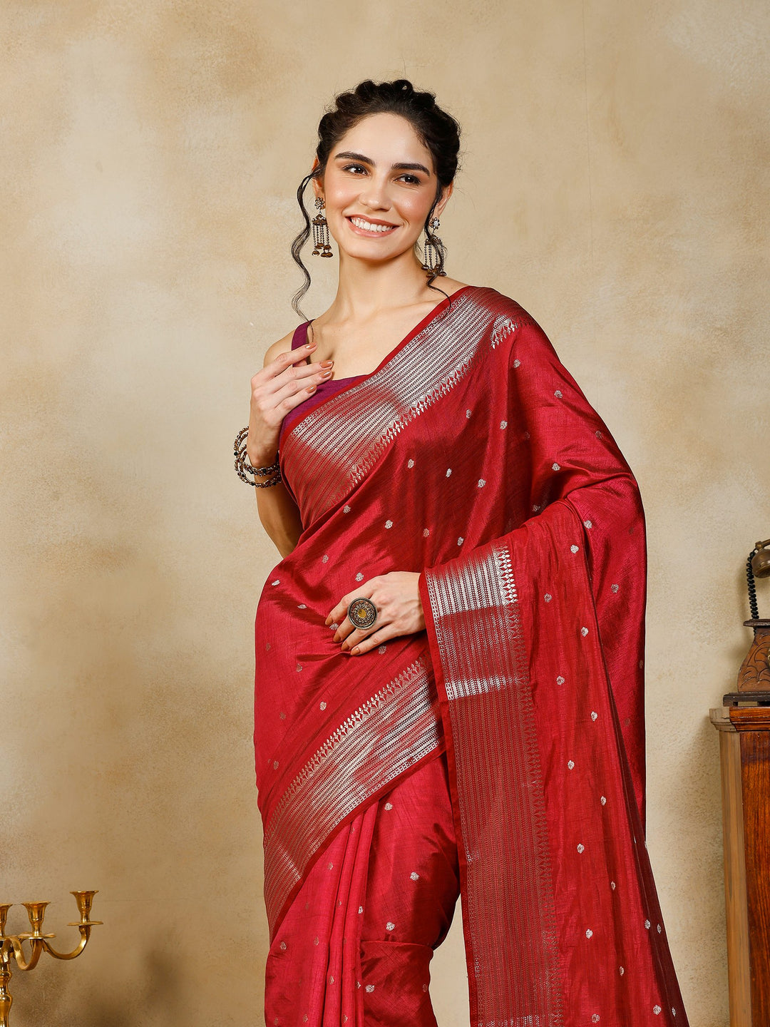 Wine Woven Design Art Silk Saree