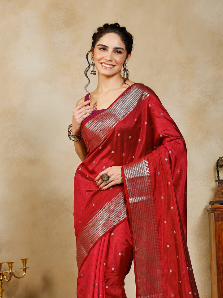 Wine Woven Design Art Silk Saree