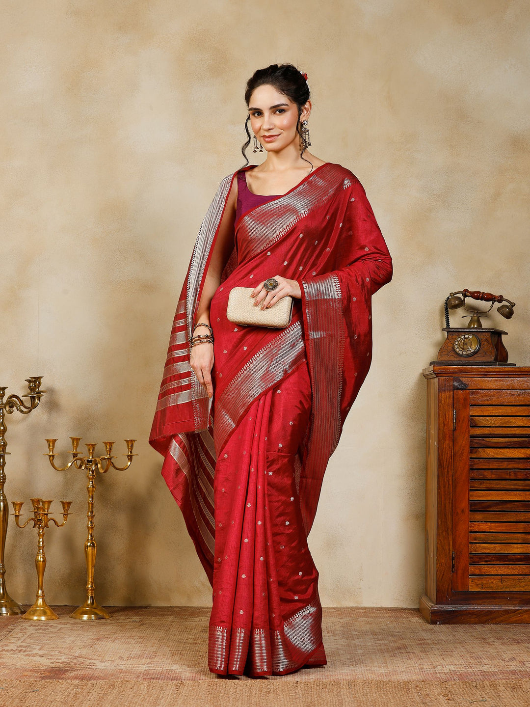 Wine Woven Design Art Silk Saree