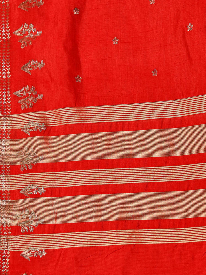 Red Zari Booti Art Silk Saree