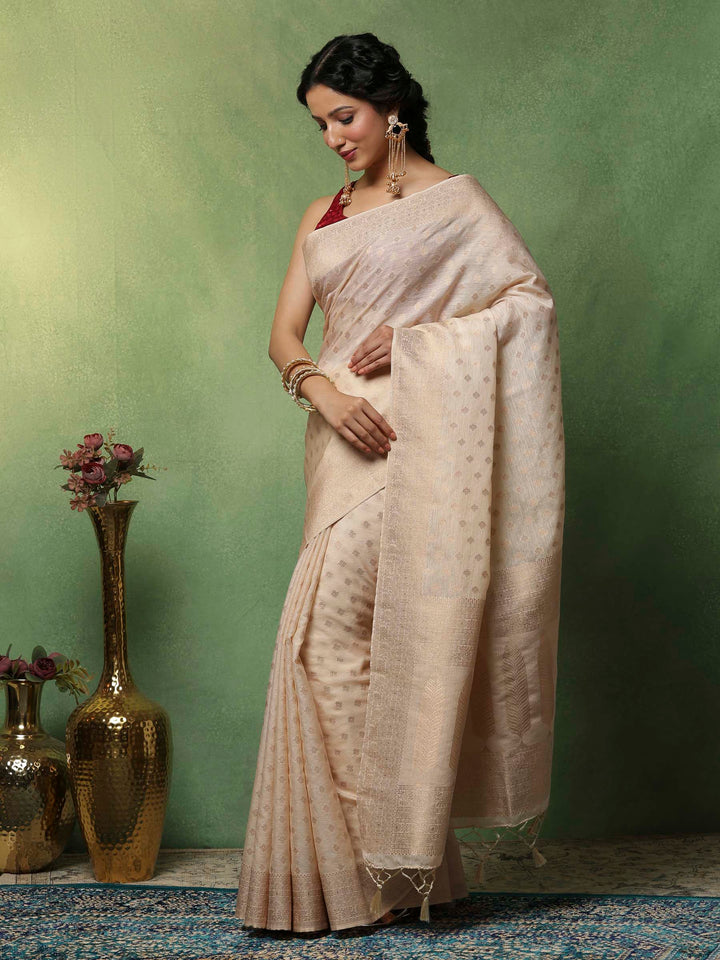 Beige Woven Design Art Silk Saree