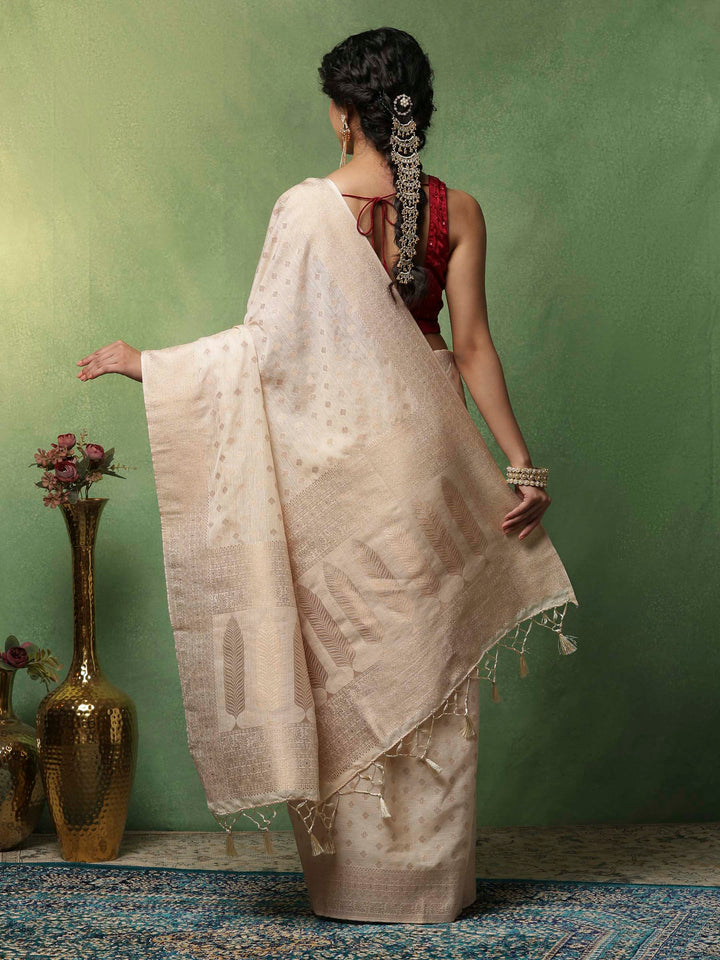 Beige Woven Design Art Silk Saree