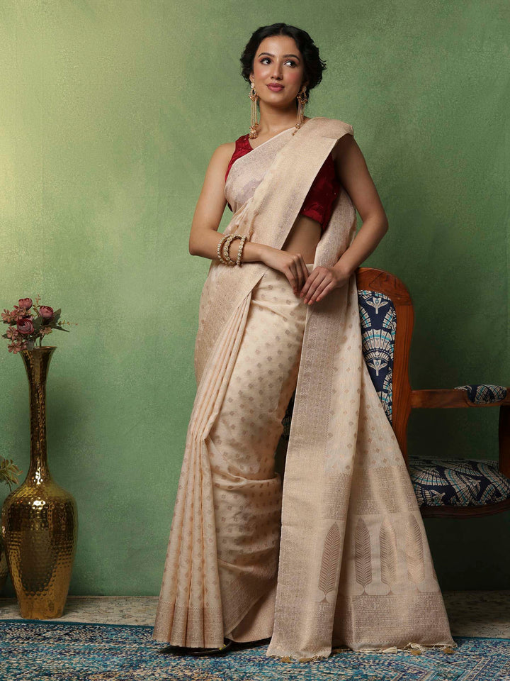 Beige Woven Design Art Silk Saree